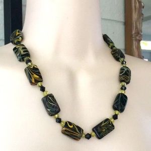 Handmade OOAK vintage Glass black bead 18 necklace